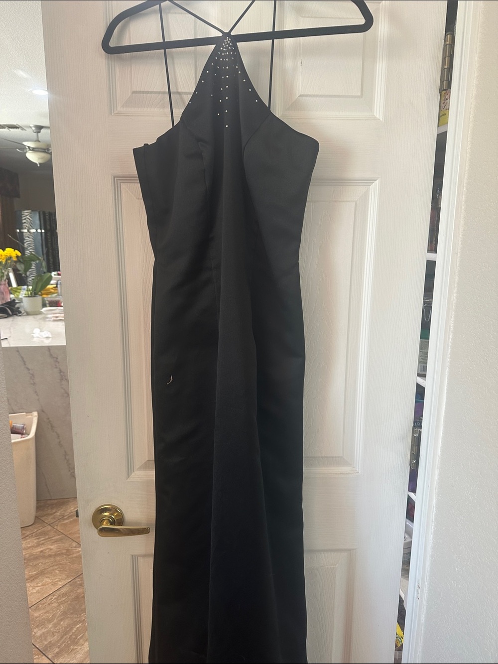 Dave & Johnny Black Halter Maxi Dress with Rhinestone Accents